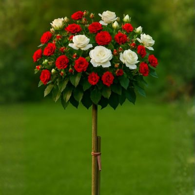 Роза штамбовая Скарлет/Эдельвейс - Dolina-Sad.Ru